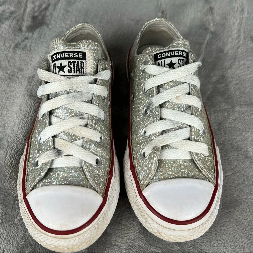 Converse All Stars Little Girls 11 Silver Glitter Chuck‎ Taylors Glam Sparkles